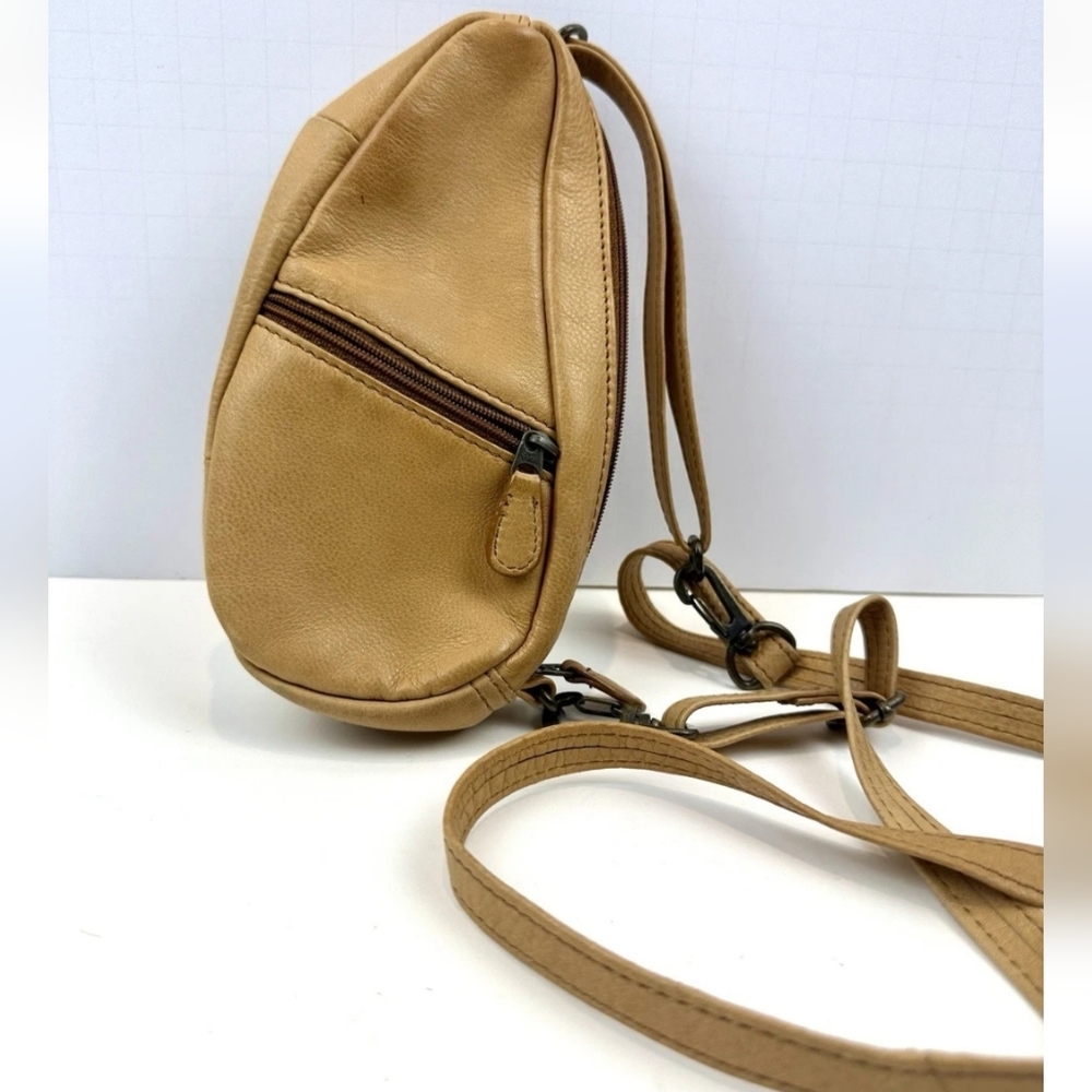 Vintage LL Bean AmeriBag Mini Leather Sling Tan Crossbody Wristlet Utility Bag